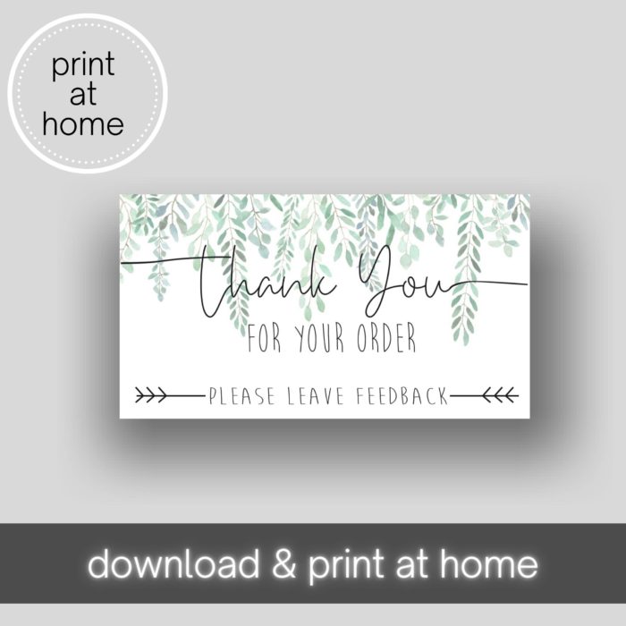 Thank You for your Order Printable Business Cards [Green Leaves]