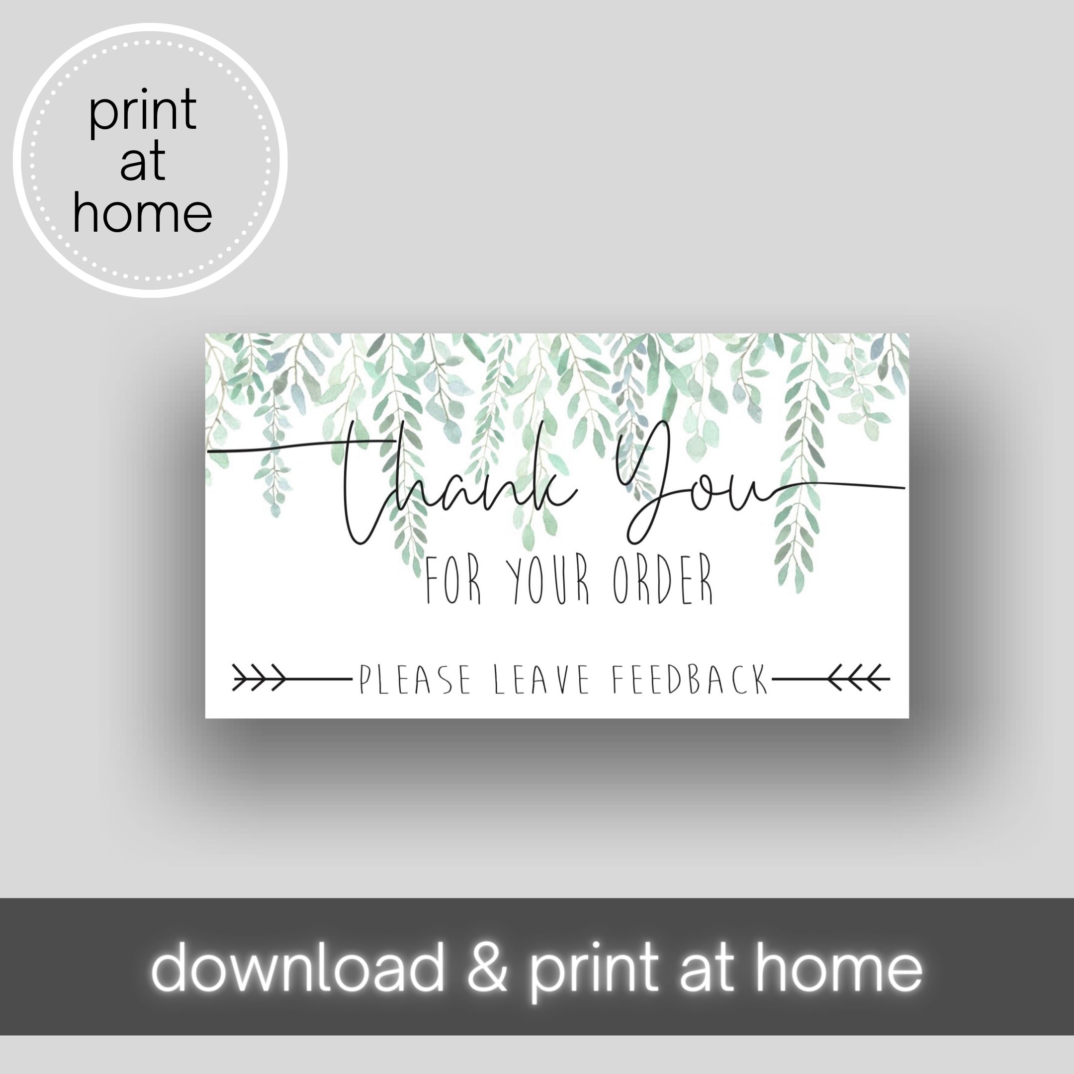 Thank You for your Order Printable Business Cards [Green Leaves]
