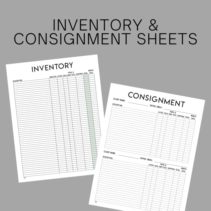 Inventory & Consignment Sheets